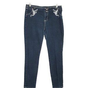 Miss Pirate Skinny Denim Jeans Women's 15 Blue Low Rise Dark Wash Embellished 34